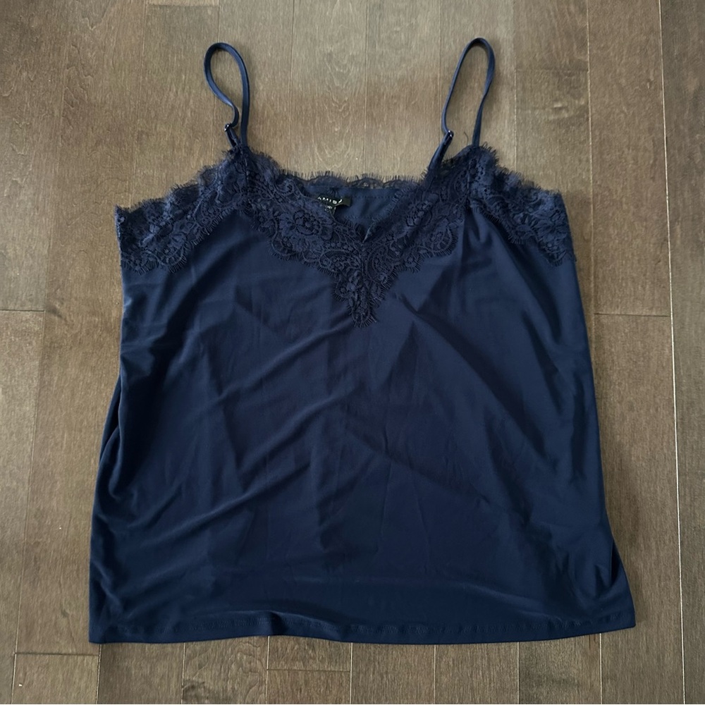 NWOT AMISU Navy Lace Trim Cami Top Sexy 90's Y2K Feminine XL‎